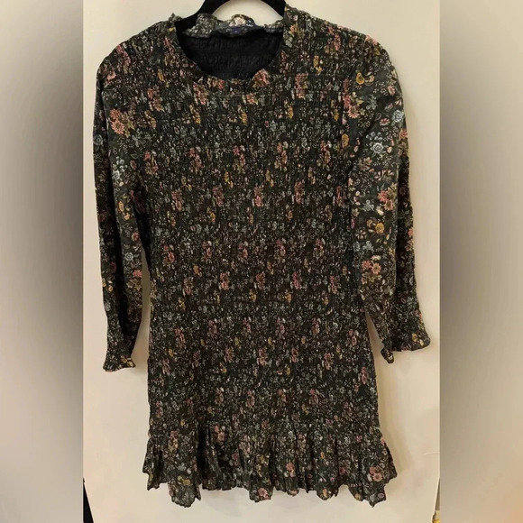 VERONICA BEARD Farha Floral Black Multi Smocked Mini Dress Size 10  $398 - Picture 4 of 6
